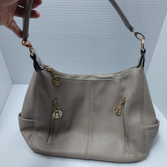 LA DIVA Women's Italian Design Beige Hand Bag Hobo Satchel Purse Zippers - Picture 12 of 12